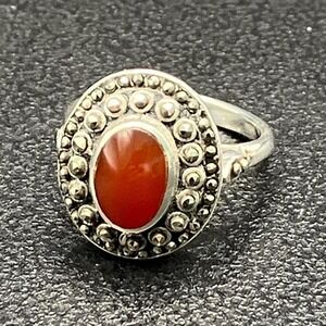 Vintage Sterling Silver Ring Carnelian & Marcasite Art Deco Style Size 5.25